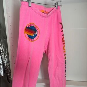 Aviator Nation Pink Sweatpants with Rainbow Logo